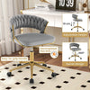 Home Office Desk Chair Set of 2 w/ Hand-woven Back & Golden Metal Legs (Grey)