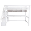 Single Pinewood Loft Bed Frame High Sleeper Bunk Bed w/ Storage Stair Study Desk
