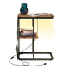 Small Sofa Side Table LED Light Coffee End Table Round Living Room with Storage