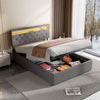 Modern Double Single Metal Bed Frame Upholstered Headboard with LED Lights Grey