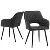 2 Pcs Brown GreyDining Chairs Faux Leather Diamond Cushion Seat With Hole