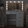 White Dressing Table Makeup Vanity Desk Set With LED Lighted Mirror, 5 Drawers