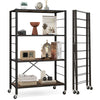 4-Tier Foldable Shelving Unit Heavy Duty Metal Adjustable Shelves w/Wheels