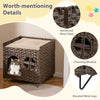Foldable Wicker Kitten Condo 2-tier Rattan Cat House w/ Elevated Perch