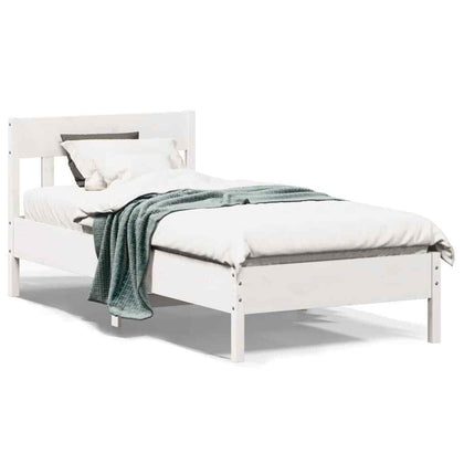 BaraSh Bed Frame with Headboard White 75x190 Small Solid Wood D8Z9
