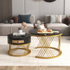 Set of 2 MDF Round Nesting Coffee Table Side Table with 1 Drawer, Black