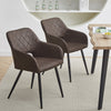 2 Pcs Brown GreyDining Chairs Faux Leather Diamond Cushion Seat With Hole