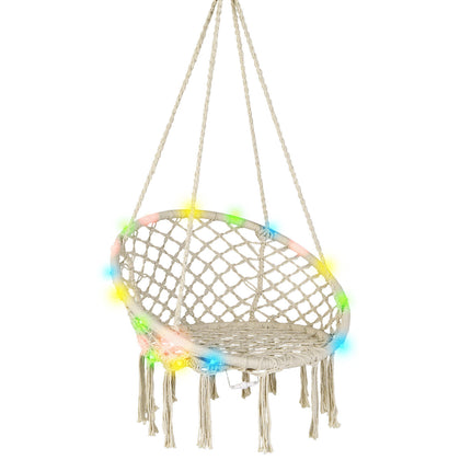 Macrame Hammock Chair Hanging Swing Seat W/ Colorful LED Lights Indoor Outdoor