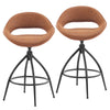 Hollow Backrest Swivel Bar Stool Set Brown PU Coated Iron Legs 2pcs