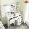 Dressing Table Mirror with 10LED Lights Stool Makeup Vanity Set Desk + 6 Drawers