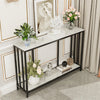 Stone-Top Marble Console Table Black Metal Frame with Shelf Side Table Bookshelf