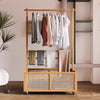 Tall Bamboo Clothes Rack Hanging Rail Coat Stands Open Wardrobe Storage Basket