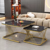 Set of 2 Fuax Marble Nesting Coffee Table Square Side End Tables with Metal Legs