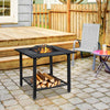 4 in 1 Outdoor Fire Pit Dining Table Square Wood Burning Fire Bowl W/ Mesh Cover