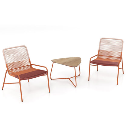 3 Piece Patio Bistro Rattan Furniture Set with 2 Gradient Chairs