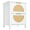 Rattan Wooden Bedside Tables Set of 2 Bedroom 2 Drawer Nightstand Side Tables