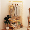 Bamboo Clothes Rail Coat Garment Rack Open Wardrobe Closet with Wheels