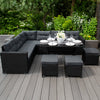 Rattan Corner Furniture Set Garden Black Sofa Stools Table Waterproof Cushions