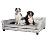 Large Crushed Velvet Dog Sofa Bed Elevated Tufted Pet Couch Bed Snuggle Lounger
