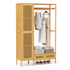 Garment Rack Bamboo Clothing Rack with Hanging Rod Storage Shelf Drawers