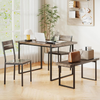 Dining Table Set Rectangular Bench 2 Chairs Industrial Kitchen Space Saving Home