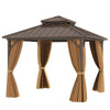 Outdoor Pergola 290 x 290 cm Hardtop Gazebo w/ Netting-Coffee