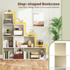 Wooden Storage Organizer 4-Tier Stepped Bookshelf-White