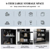 Floor Storage Organizer Kitchen Pantry Cupboard w/ Glass Doors-Black