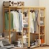 Bamboo Garment Rack Coat Stand Open Wardrobe Storage Shelves With Cover