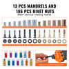Rivet Nut Tool 16in Rivnut Tool Kit 13PCS Mandrels and 186PCS Rivet Nuts
