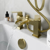 Bath Shower Mixer Waterfall Tap Kit Square Riser Rail Dual Heads Brushed Brass