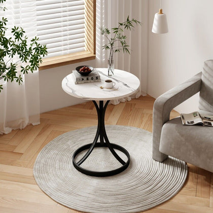 Modern 50cm Round Coffee Table with Pedestal Base Sofa Side Tea End Tables White