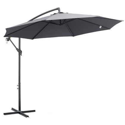 3m Garden Banana Parasol Cantilever Umbrella with Cross Base Grey