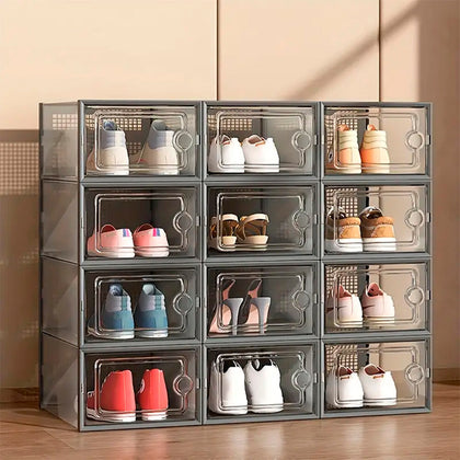 12PCS Stackable Shoe Box Clear Footwear Case Foldable Sneaker Storage Organiser