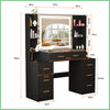 Black Dressing Desk with LED Lighted Makeup Mirror and 7 Drawers Vanity Set