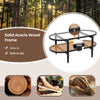 Living Room Table 2-Tier Coffee Table with Storage & Acacia Wood Frame-Black