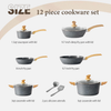 12pc Granite Nonstick Induction Cookware Set with Lids & Utensils for All Hobs