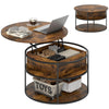 Coffee Table Round Lift Top Table with Hidden Storage Modern Steel Frame Brown