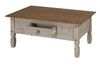 Corona Coffee Table Grey Wax 1 Drawer Solid Pine Living Room