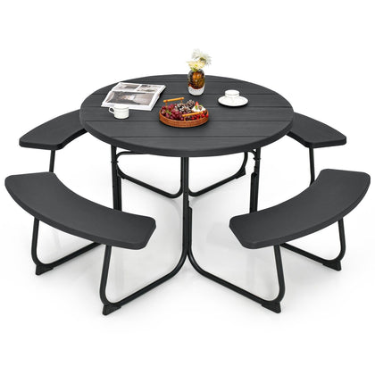 8 person Round Picnic Table Bench Set Outdoor Circular Picnic Table W/4 Benches
