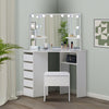 White Corner Dressing Table Makeup Desk Vanity Table 5 Drawers with Bubls