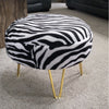 Round Footstool in Zebra Fabric with Gold Designer Legs Chic Animal Print stool