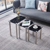3pcs Black Marble Glass Nested Tables Side End Tables Stainless Steel Tubes