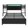 Double Size Bed Frame Metal Platform Bed LED Lights Headboard & Storage Shelves