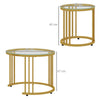 Gold Nesting Coffee Tables Set of 2 Round Tempered Glass Top Art Deco Side Table