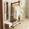 Bamboo Clothes Rail Rack Coat Stand Entryway 2 Storage Shelves With Wheel