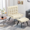 Upholstered Velvet Fabric Armchair and Footstool Adjustable Back Lounge Chair UK