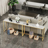47" Gold Long Console Table Marble Marble Tabletop Hallway Entryway Skinny Table