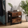 Retro 2 Drawer Chic Nightstand Bedside Cabinet Wooden Storage Table Metal Frame