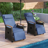 Outdoor Rattan Recliner Chair Wicker Reclining Lounge Chair w/ Armrests Navy